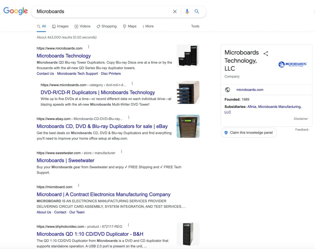 Microboards Google Result