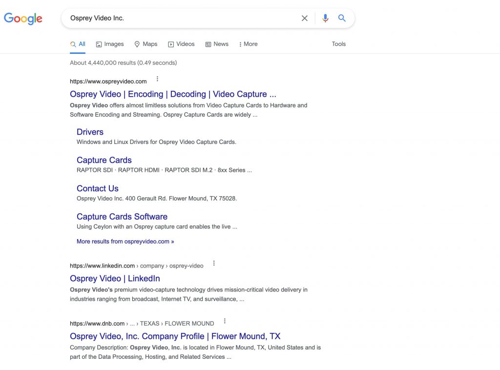 Osprey Video Google results