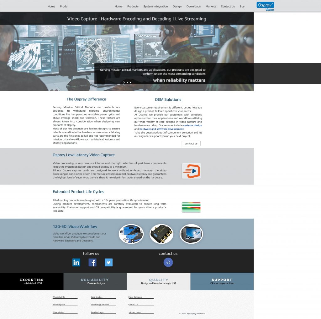 Osprey Video Website Homepage