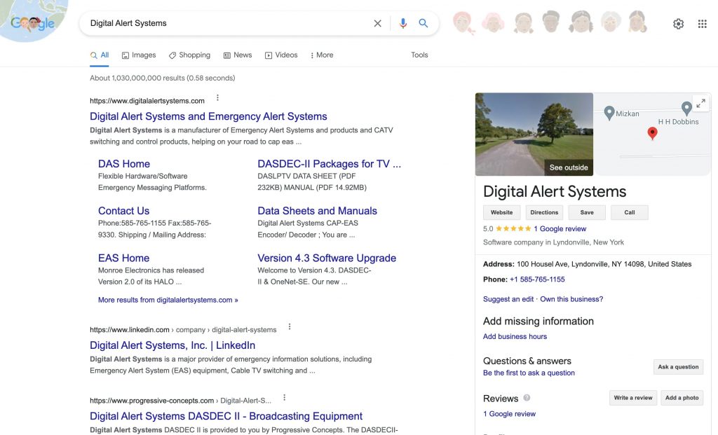 Digital Alert Systems Google results