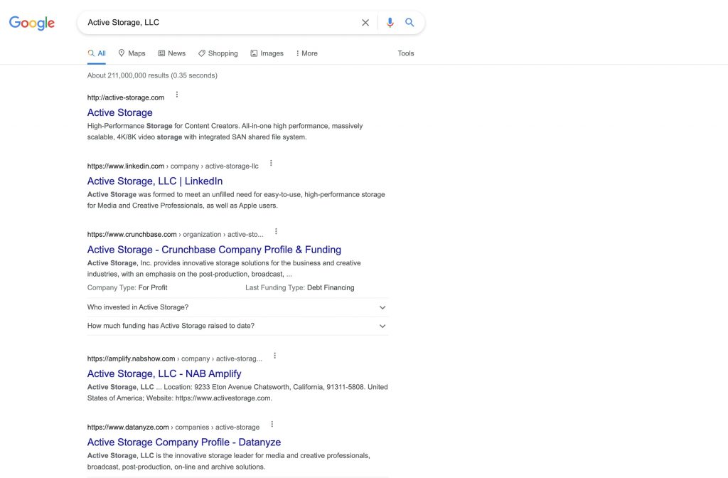 Active Storage llc Google Result