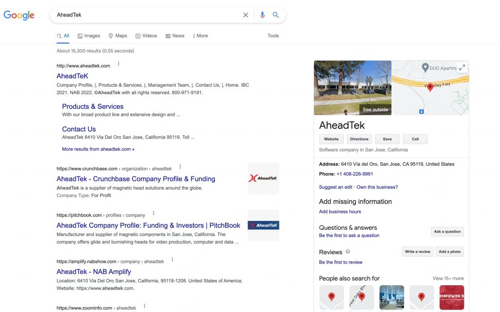AheadTek Google Results
