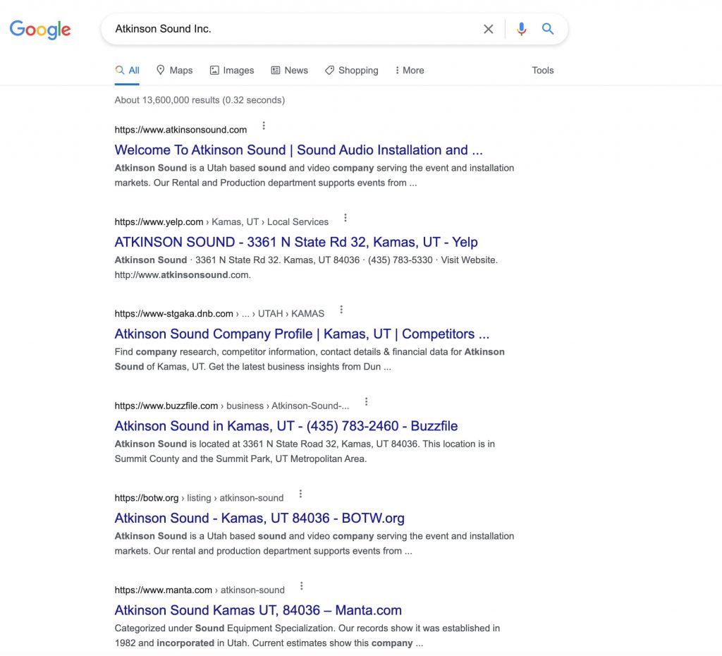 Atkinson Sound Inc. Google Results