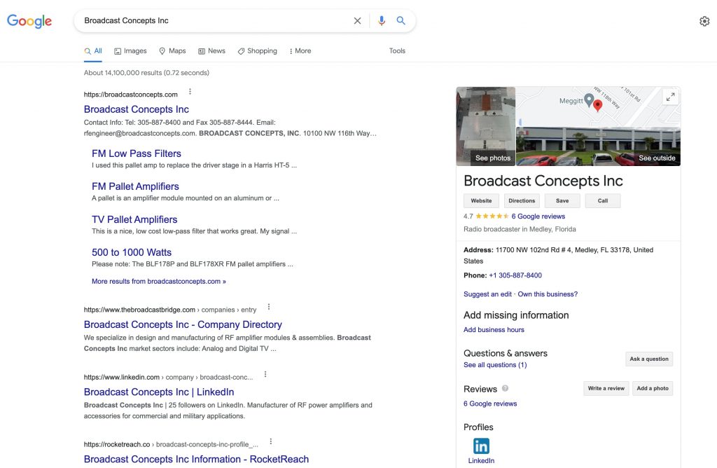 Broadcast Concepts Inc Google Search Results