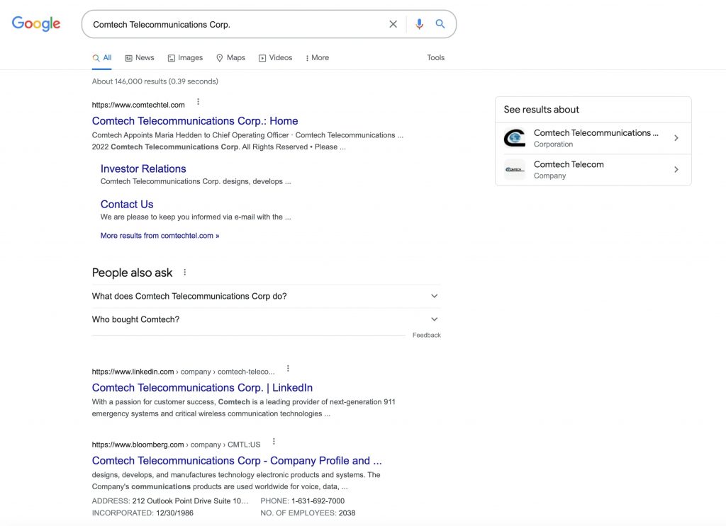 Comtech Google Result