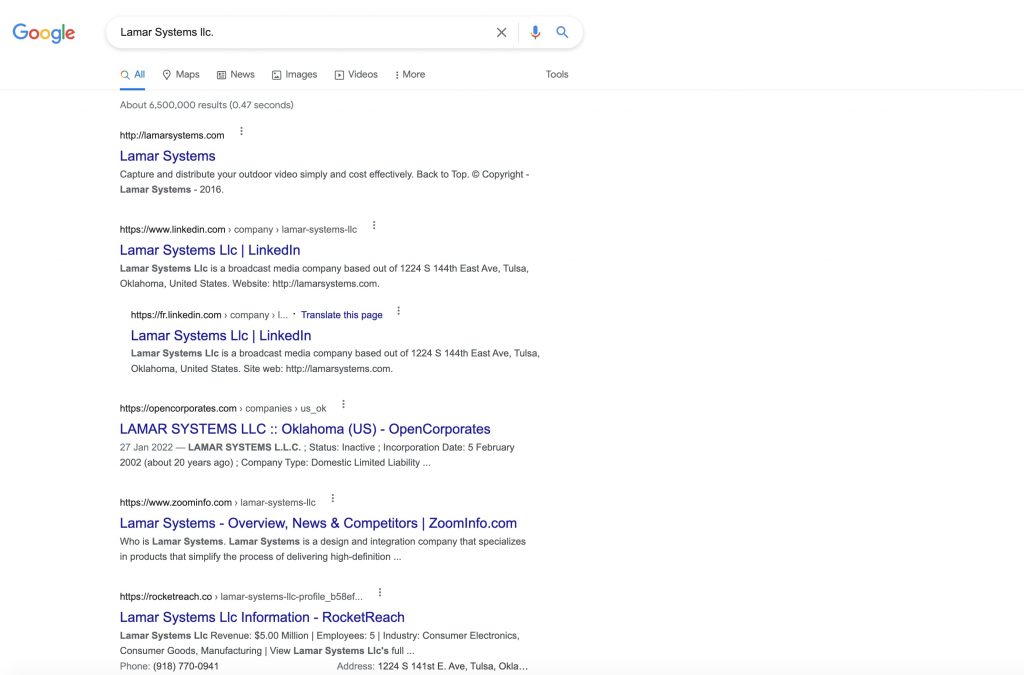 Lamar Systems Google Results