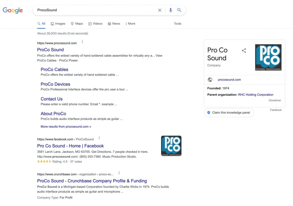 ProcoSound Google Results
