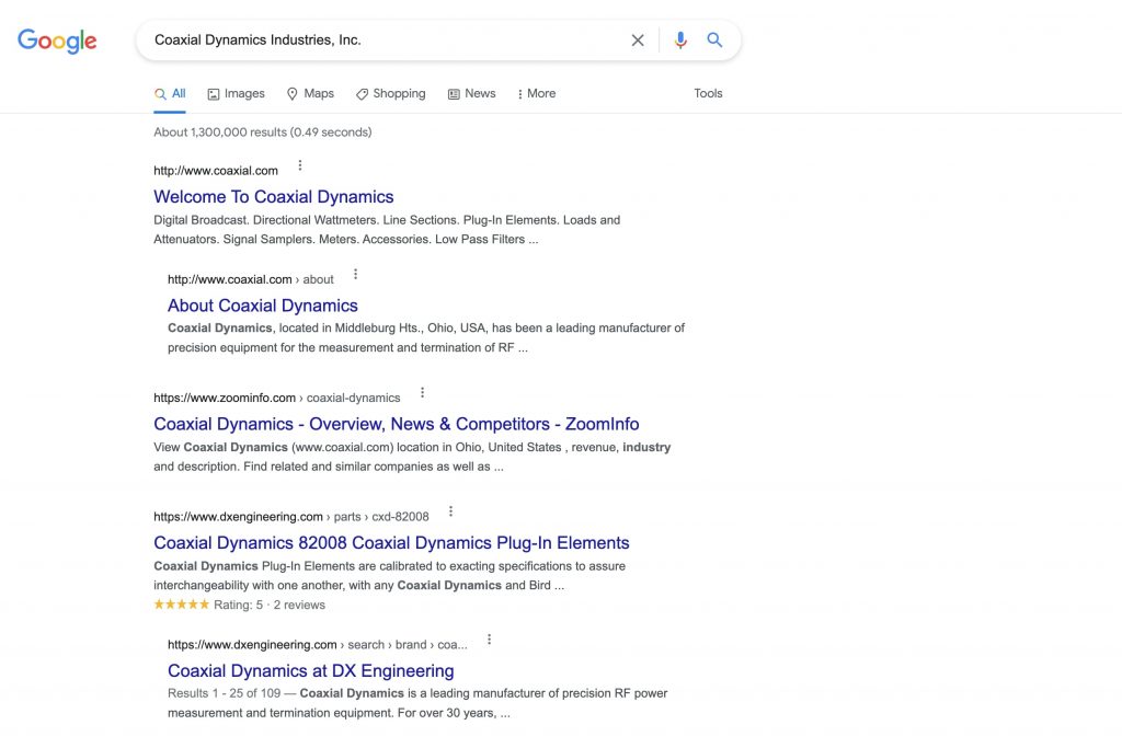 Coaxial Dynamics CDI Industries Inc. Google Results